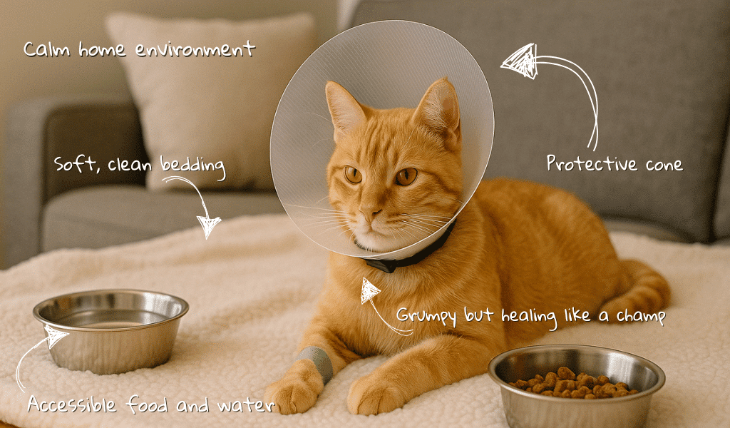 cat recovering from surgery home