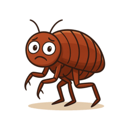 cartoon image of a flea walking poorly after preventative treatment