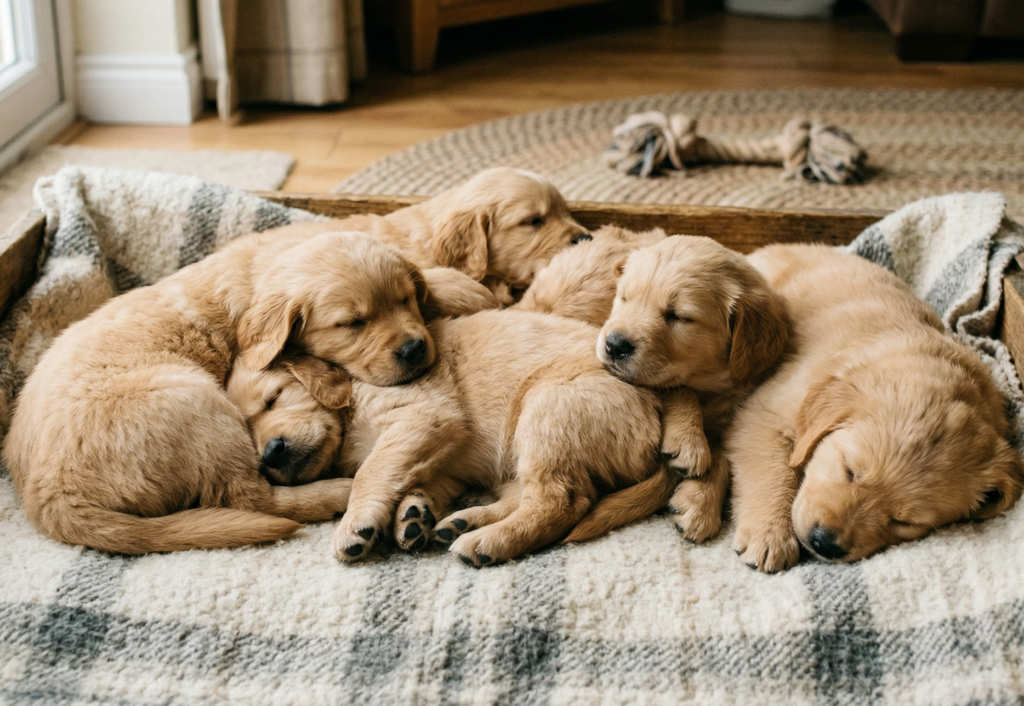 A litter of puppies sleeping