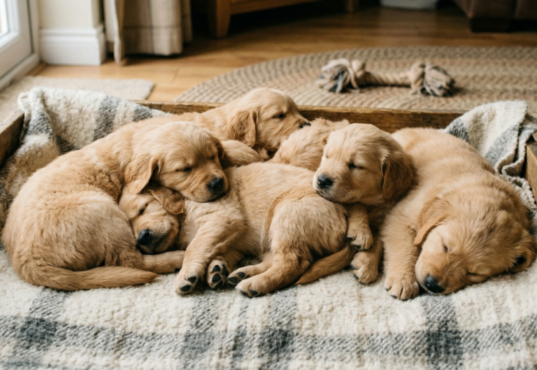 A litter of puppies sleeping
